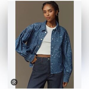Avec Les Filles Blue Heart-Print Denim Jacket